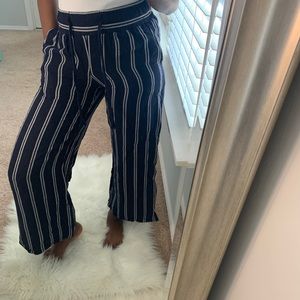 Navy and grey/white striped wide leg pant XS